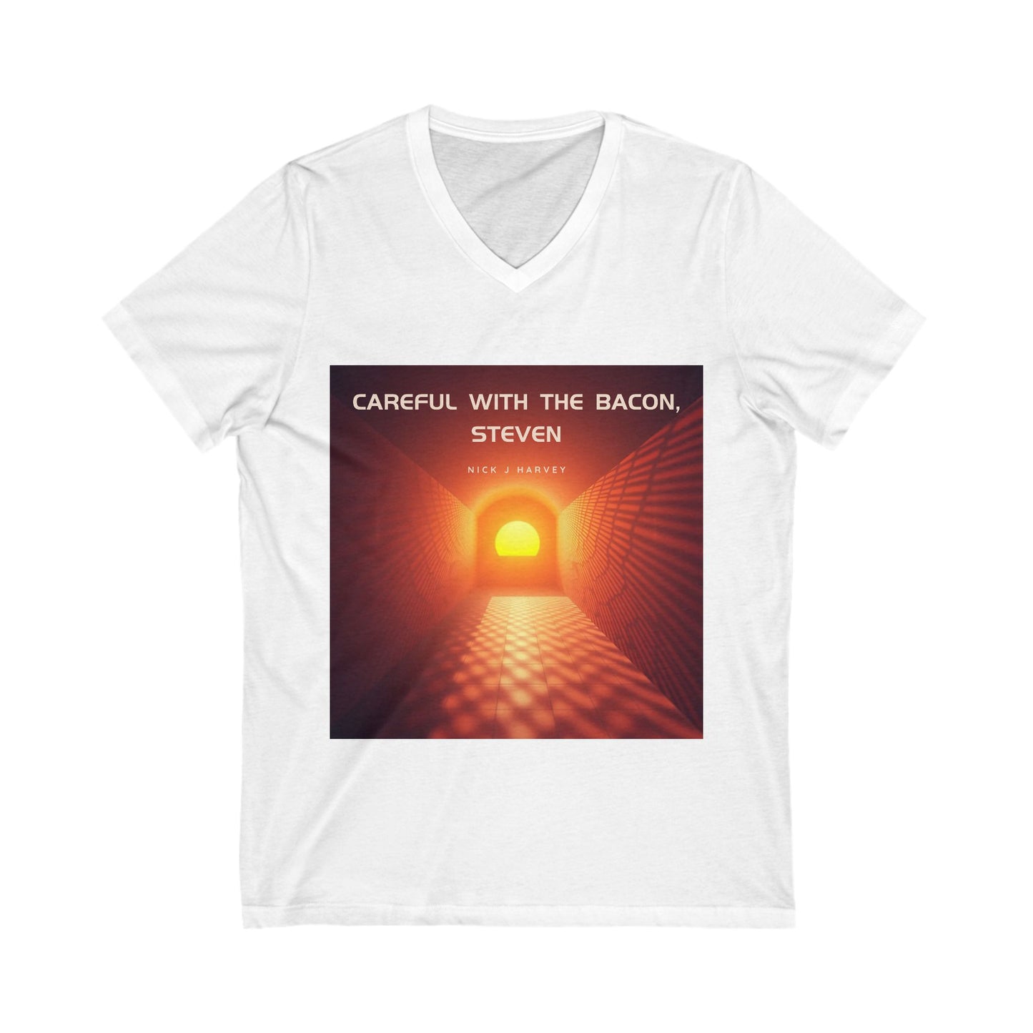 Unisex Jersey Short Sleeve V-Neck Tee - 'Careful with the Bacon, Steven' Single Art T-Shirt